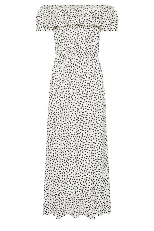 LTS Tall Women's White Polka Dot Bardot Frill Maxi Dress | Long Tall Sally 7