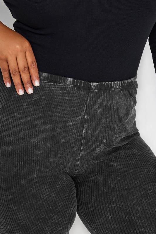 YOURS Plus Size Black Acid Wash Ribbed Leggings | Yours Clothing 4