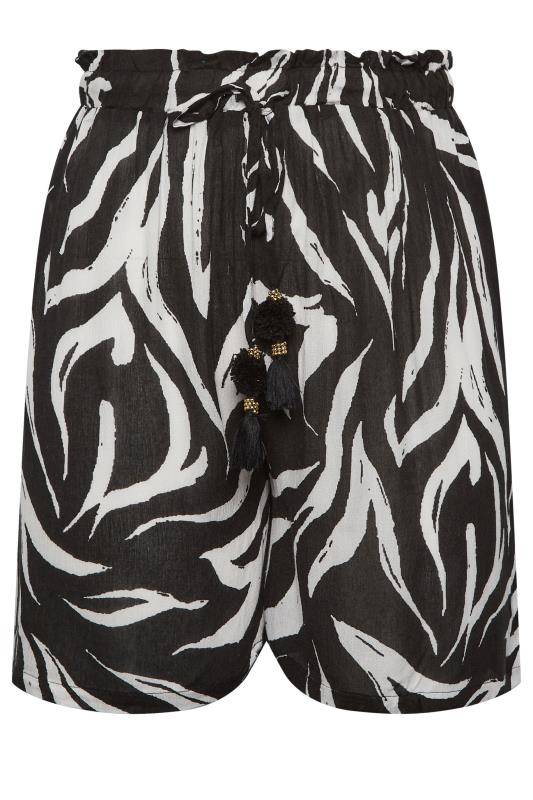 YOURS Plus Size Black Animal Print Tassel Beach Shorts | Yours Clothing 6