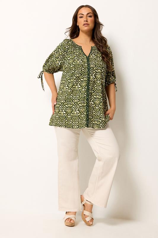 YOURS Plus Size Green Ikat Print Blouse | Yours Clothing 1