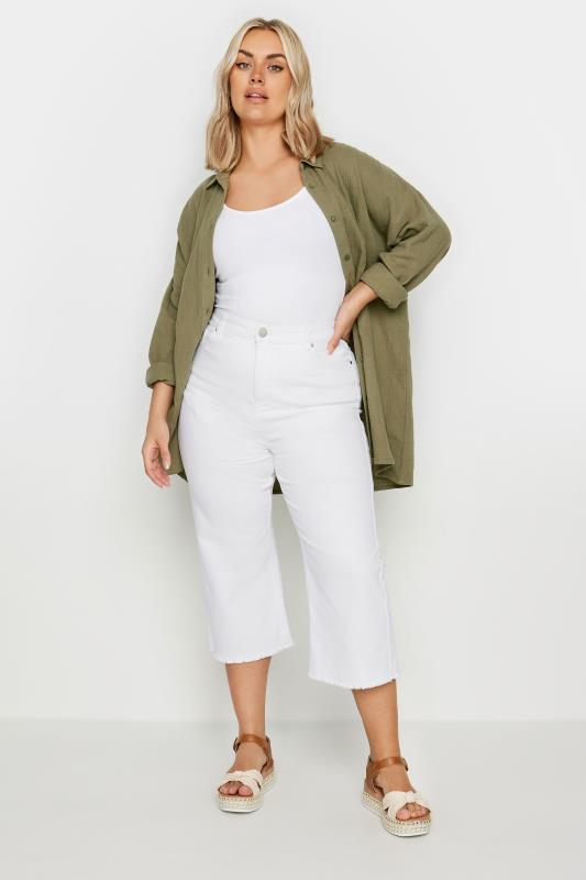 Plus Size White Stretch Wide Leg Cropped Jeans | Yours Clothing 3