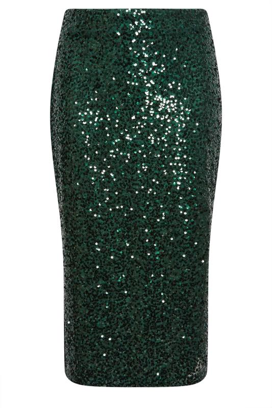 YOURS LONDON Plus Size Green Sequin Embellished Maxi Tube Skirt | Yours Clothing 5