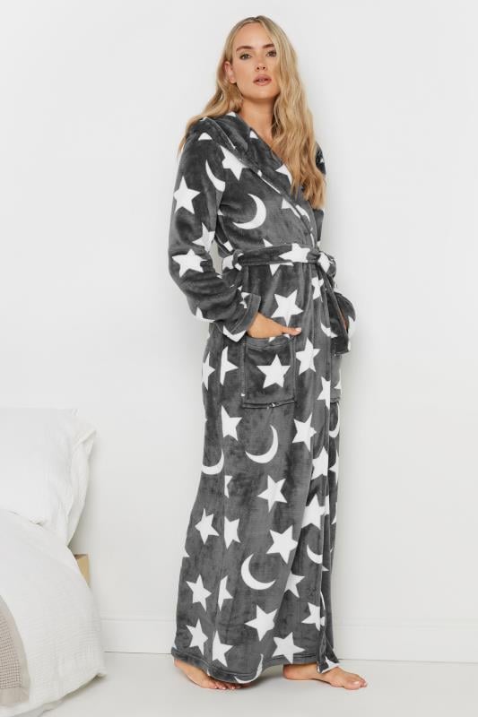 LTS Tall Grey Star & Moon Print Hooded Maxi Dressing Gown | Long Tall Sally 2