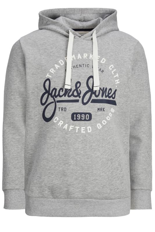 JACK & JONES Big & Tall Grey Hooded Logo Print Sweatshirt | BadRhino 2
