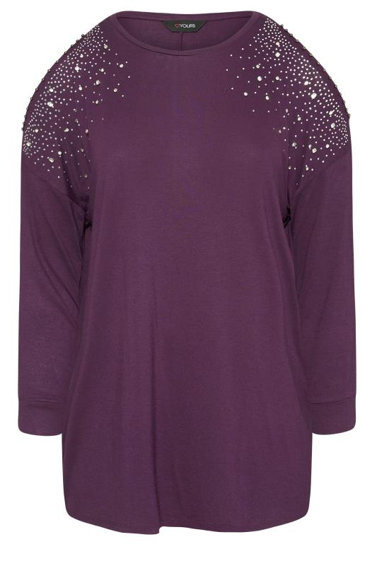 Plus Size Purple Cold Shoulder Embellished Tunic Top | Yours Clothing 6