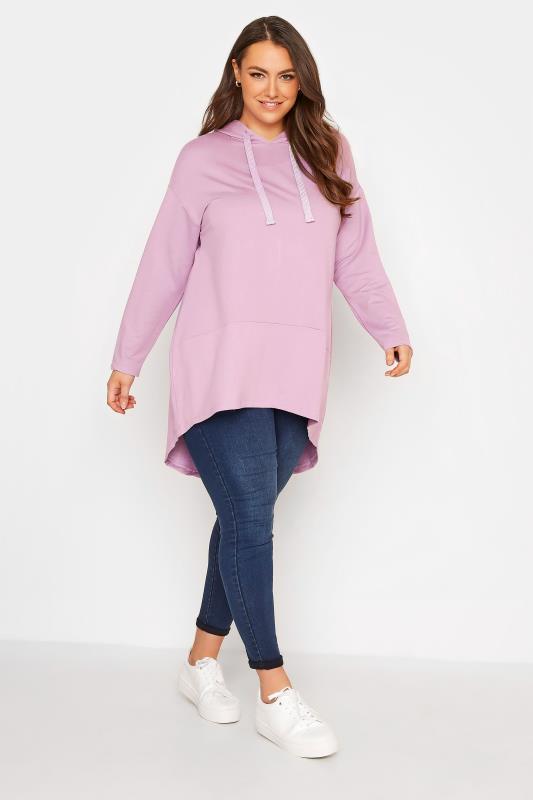 Plus Size Lilac Purple Dipped Hem Longline Hoodie | Yours Clothing 2