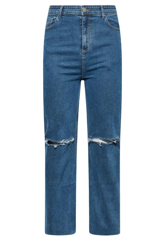 Curve Mid Blue Ripped Wide Leg Jeans 5