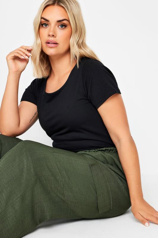 YOURS Plus Size Khaki Green Linen Look Cargo Trousers | Yours Clothing 4