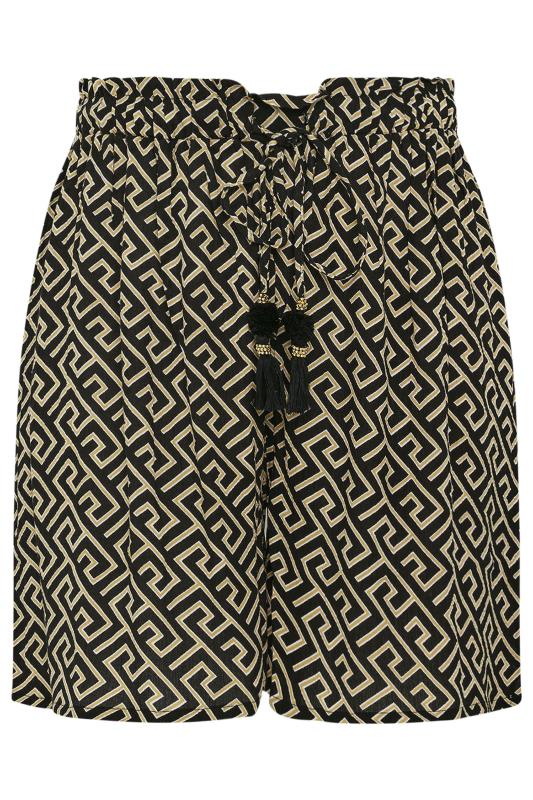 YOURS Plus Size Black Geometric Print Tassel Shorts | Yours Clothing 6