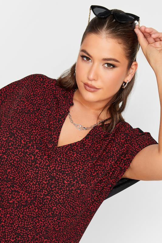 YOURS Curve Plus Size Burgundy Red Ditsy Floral Print Blouse | Yours Clothing  4
