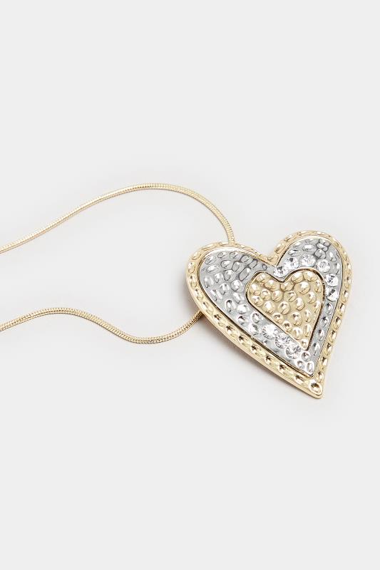 Gold & Silver Long Heart Pendant Necklace | Yours Clothing  3
