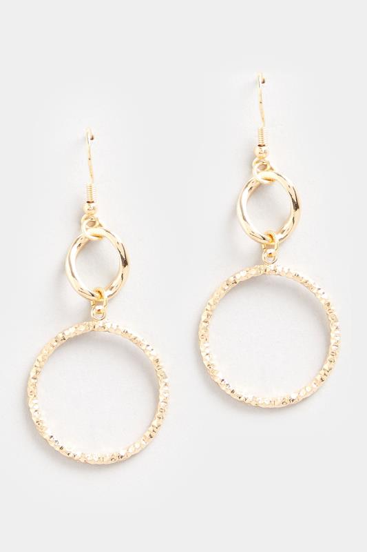 Gold Textured Double Circle Hoop Earrings | Yours Clothing 2