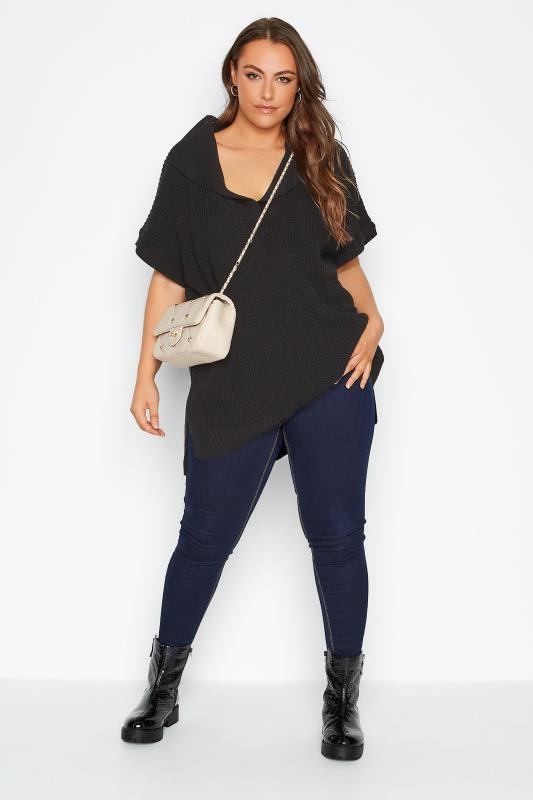 Plus Size Curve Black Open Collar Knitted Vest | Yours Clothing 2