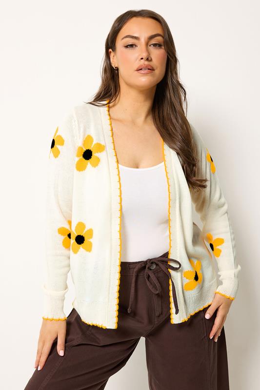  YOURS cárdigan de punto color blanco marfil con girasoles