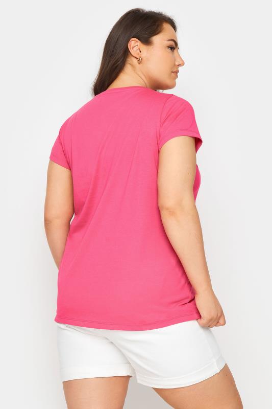 YOURS Plus Size Pink Short Sleeve Cotton Blend T-Shirt | Yours Clothing 3