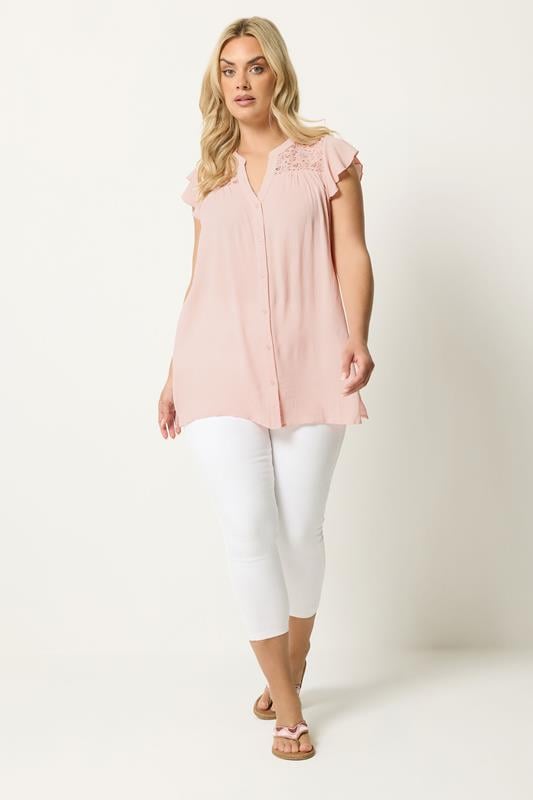 YOURS Plus Size Pink Lace Detail Blouse | Yours Clothing 1