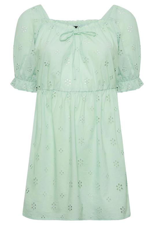 YOURS Plus Size Curve Mint Green Broderie Anglaise Peplum Top | Yours Clothing 7