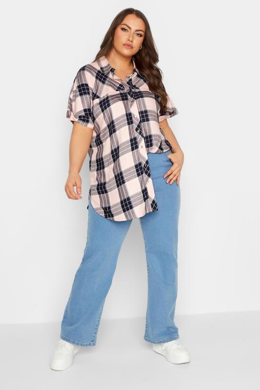 YOURS Plus Size Curve Pink Check Short Sleeve Shirt | Yours Clothing  2