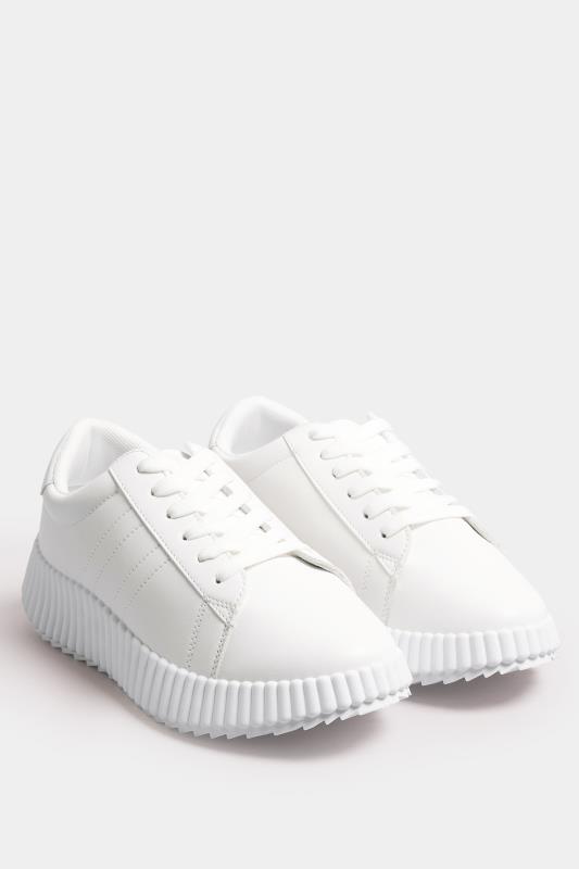 White Ribbed Platform Trainers In Extra Wide EEE Fit | Yours Clothing 2