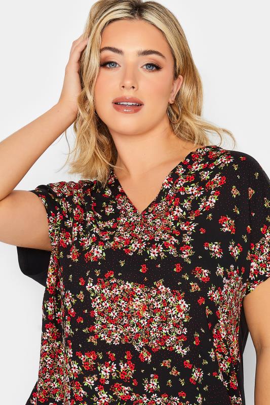 YOURS Curve Plus Size Red Floral Patchwork Blouse | Yours Clothing  4