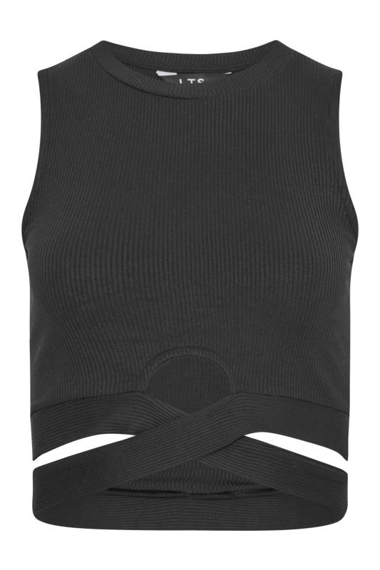LTS Tall Women's Black Cut Out Cross Hem Cropped Vest Top | Long Tall Sally 5