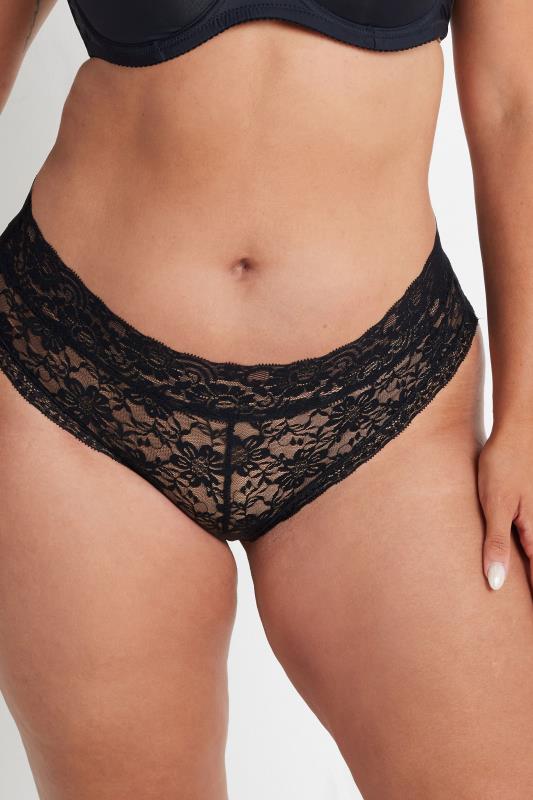 YOURS Plus Size 3 PACK Black Lace Brazilian Briefs | Yours Clothing  2