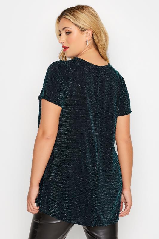 Plus Size YOURS LONDON Teal Blue Glitter Swing Top | Yours Clothing 3
