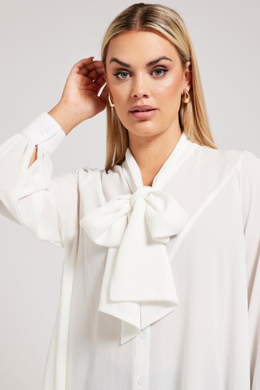YOURS LONDON Plus Size White Tie Neck Blouse | Yours Clothing 6