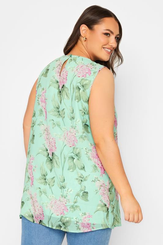 YOURS Curve Mint Green Floral Pintuck Sleeveless Blouse | Yours Clothing  3