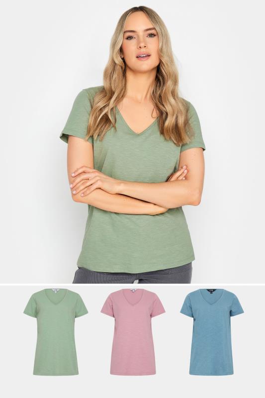  Tallas Grandes LTS Tall 3 PACK Sage Green & Pink V-Neck T-Shirts