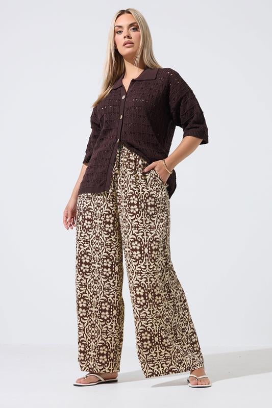  LIMITED COLLECTION Curve Brown Abstract Wide Leg Trousers