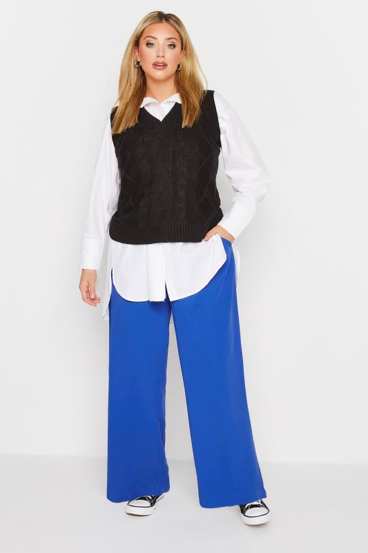Curve Bright Blue Wide Leg Stretch Dad Trousers | Yours Clothing 2