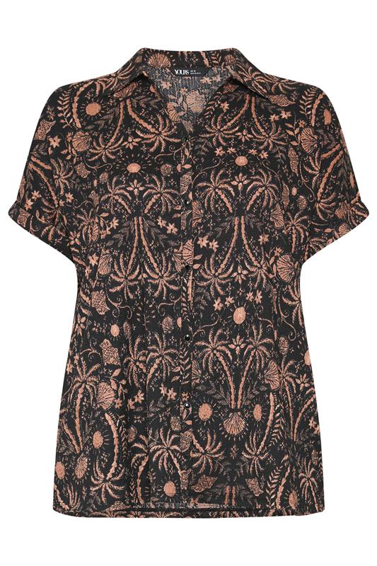 YOURS Plus Size Black Palm Tree & Shell Boxy Textured Shirt | Yours Clothing 5