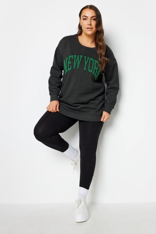 YOURS Plus Size Black 'New York' Embroidered Slogan Sweatshirt | Yours Clothing 2