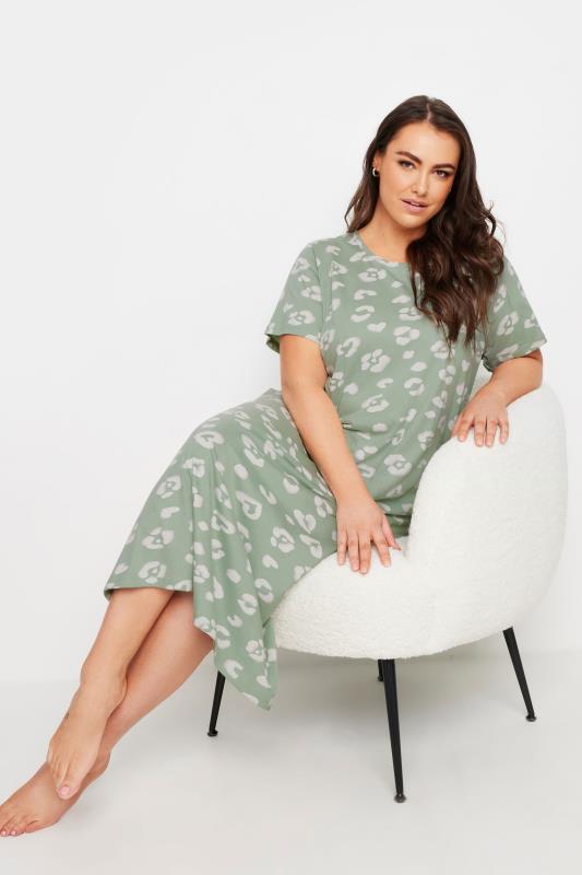 Plus Size  YOURS Curve Sage Green Leopard Print Nightdress