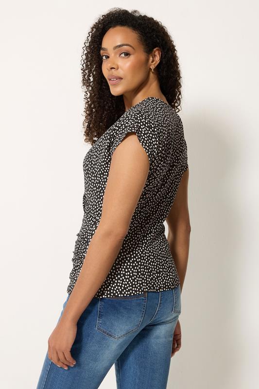 M&Co Black And White Polka Dot Grown-On Sleeve Wrap Top | M&Co 2