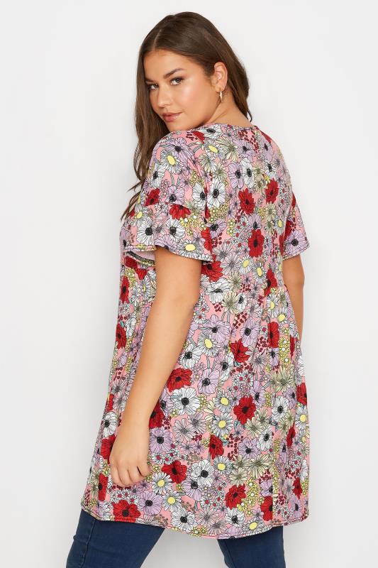 Plus Size Pink Floral Print Smock Tunic Dress | Yours Clothing 3