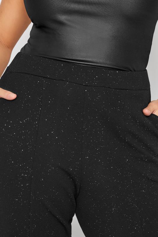 LIMITED COLLECTION Plus Size Black Glitter Split Hem Tapered Trousers | Yours Clothing 3