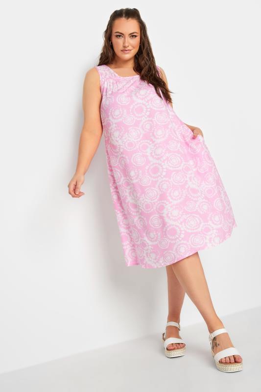 Plus Size  YOURS Curve Light Pink Tie Dye Print Swing Dress