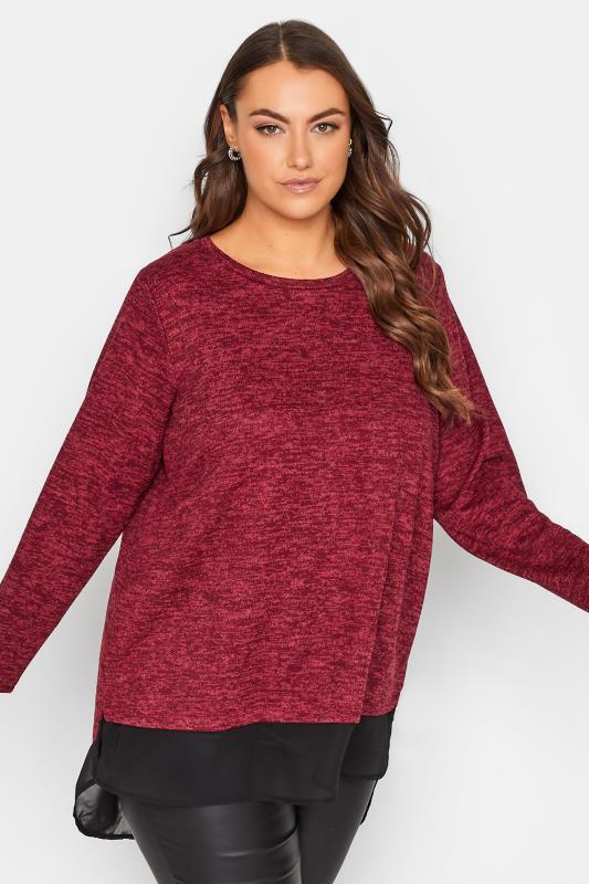 Plus Size Red Mesh Hem Soft Touch Top | Yours Clothing 4
