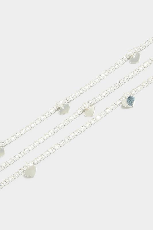 3 PACK Silver Diamante Heart Necklaces 4