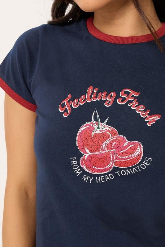PixieGirl Petite Women's Navy Blue Tomato Graphic Cotton T-Shirt | PixieGirl 5