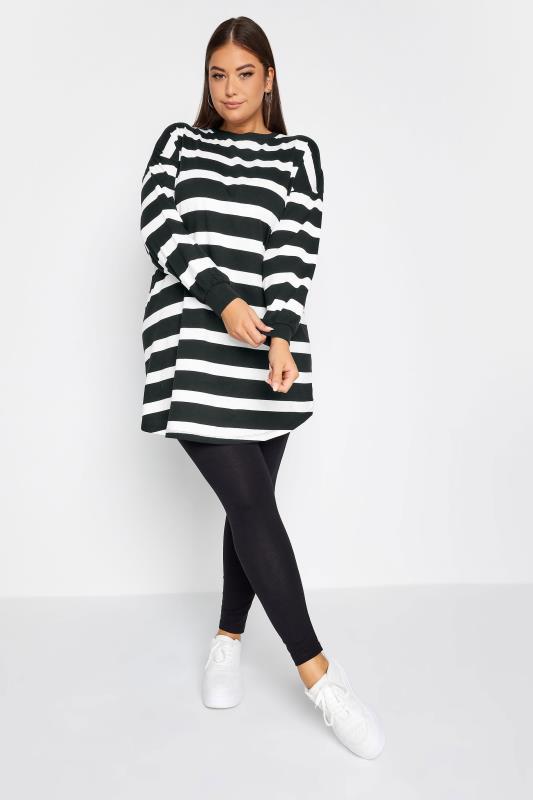 YOURS Plus Size Black & White Oversized Stripe Print Tunic Dress | Yours Clothing 2