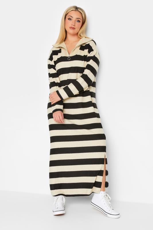 YOURS LUXURY Plus Size Cream & Black Stripe Soft Touch Jumper Dress | Yours Clothing 2