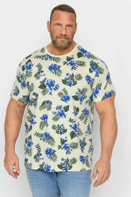  Tallas Grandes BadRhino Big & Tall Cream Floral Print Short Sleeve T-Shirt