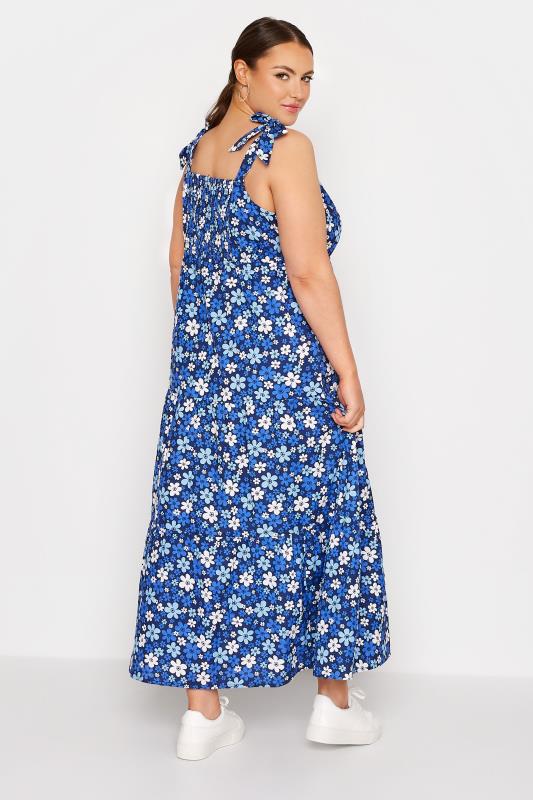 LIMITED COLLECTION Plus Size Blue Retro Floral Tiered Strappy Sundress | Yours Clothing 3