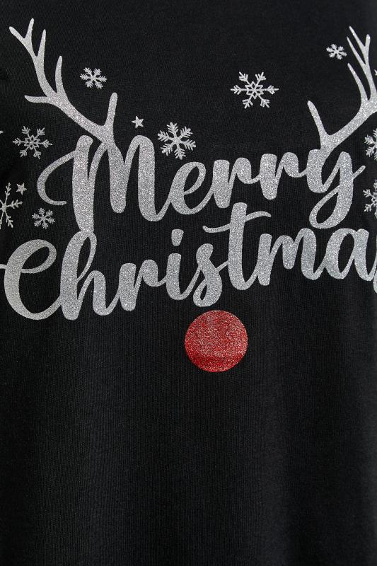 Plus Size Black 'Merry Christmas' Christmas Rudolph T-Shirt | Yours Clothing 6