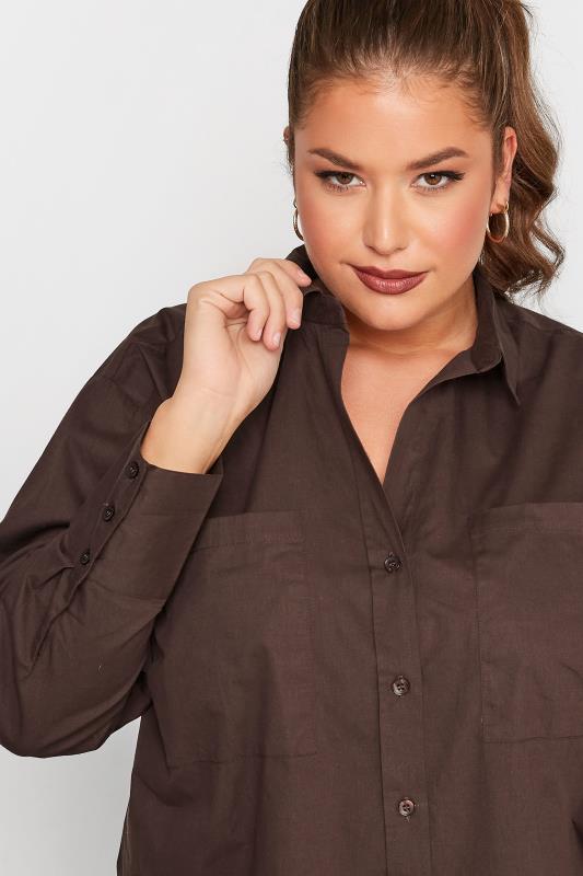 LIMITED COLLECTION Plus Size Chocolate Brown Oversized Boyfriend Shirt | Yours Clothing 4