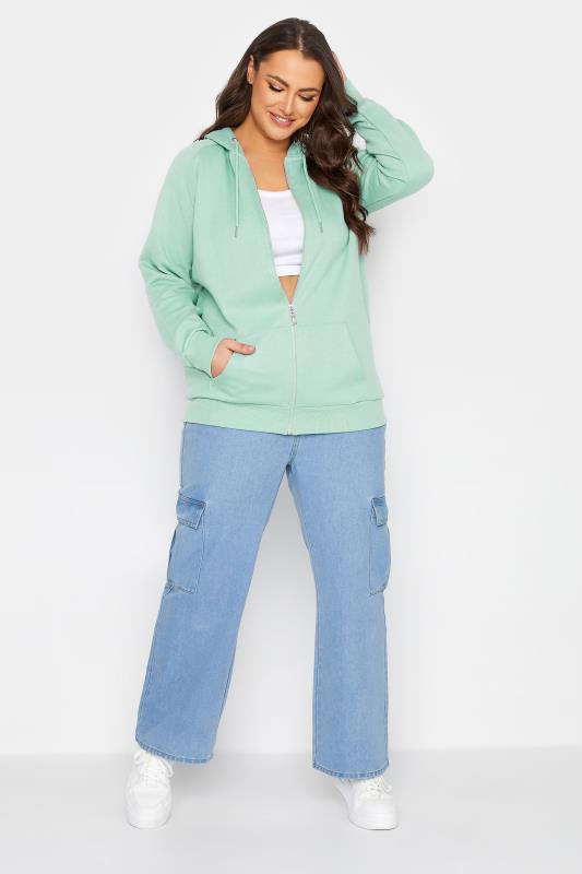 Plus Size Sage Green Zip Hoodie | Yours Clothing  2