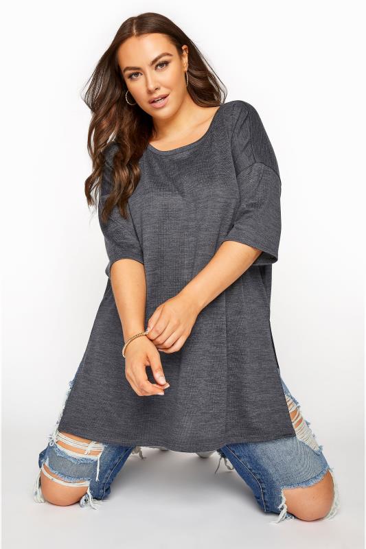 Plus Size  Curve Grey Marl Oversized Jersey Tee